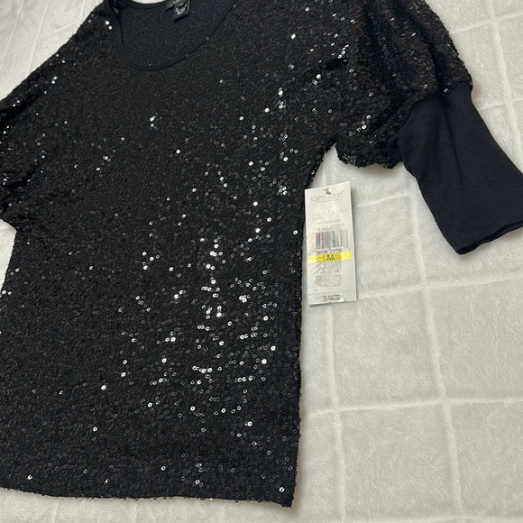 Karen Kane Black Sequin‎ Stretch Blouse, Women’s Medium - Picture 4 of 10
